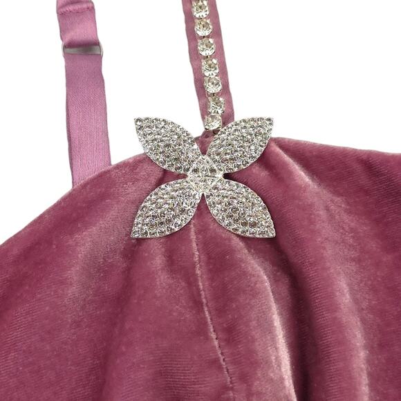 Reformation Desiree Velvet Top Rhinestone Strap in Sugar Plum - Picture 4 of 12